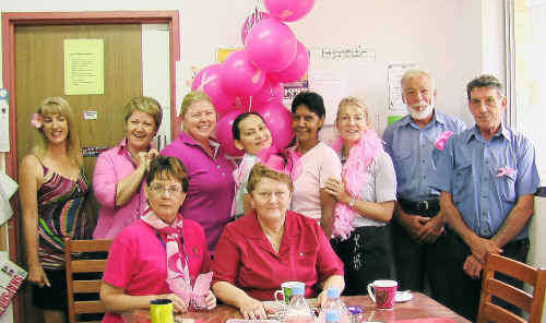 Eidsvold Hospital staff (back) Karen Wyatt, Karen Hansen, Tammy Bowling, Elsa Mesner, Donna Pope, Katrina Williams, George Pashalis, Ray Holdway with (front) Norma Hastings and Merle Summers go pink for breast cancer awareness. Eidsvold Hospital staff (back) Karen Wyatt, Karen Hansen, Tammy Bowling, Elsa Mesner, Donna Pope, Katrina Williams, George Pashalis, Ray Holdway with (front) Norma Hastings and Merle Summers go pink for breast cancer awareness.
